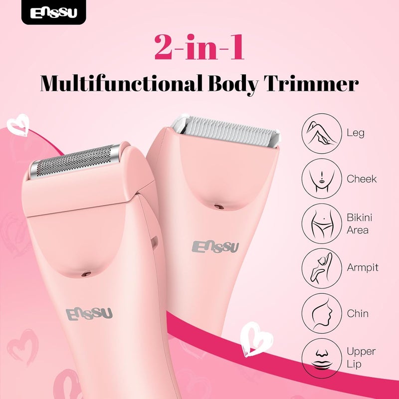 ENSSU Bikini Trimmer for Women - 2 in 1 Pubic Hair Trimmer IPX7 Waterproof, Razors for Women with LED Light & USB Charge, Painless Electric Shaver with Ceramic Blade for Bikini Legs Arm Underarm - Image 2